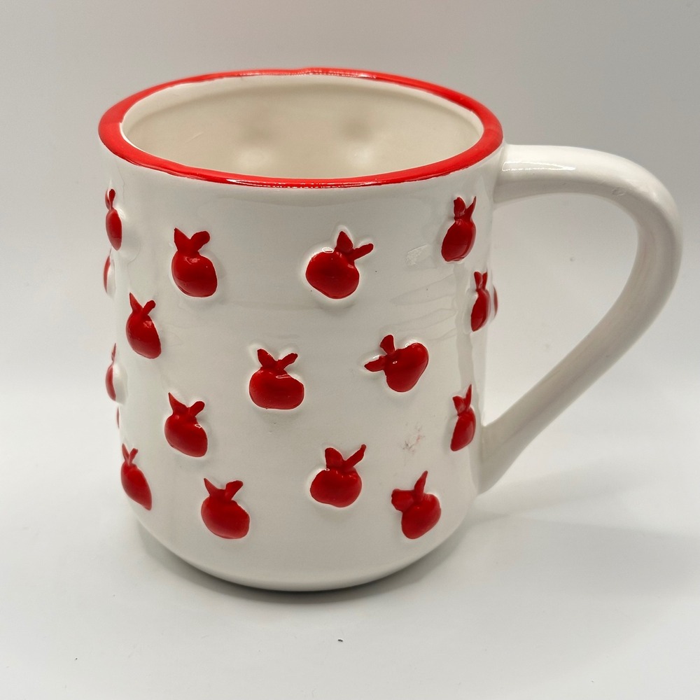 Sheffield Home White Ceramic Mug Red 3D Embossed Apple Pattern Teacher Gift